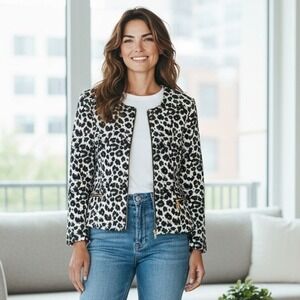 Calvin Klein Blazer Jacket  Black/White Leopard Print 24W‎ Classic Office Chic